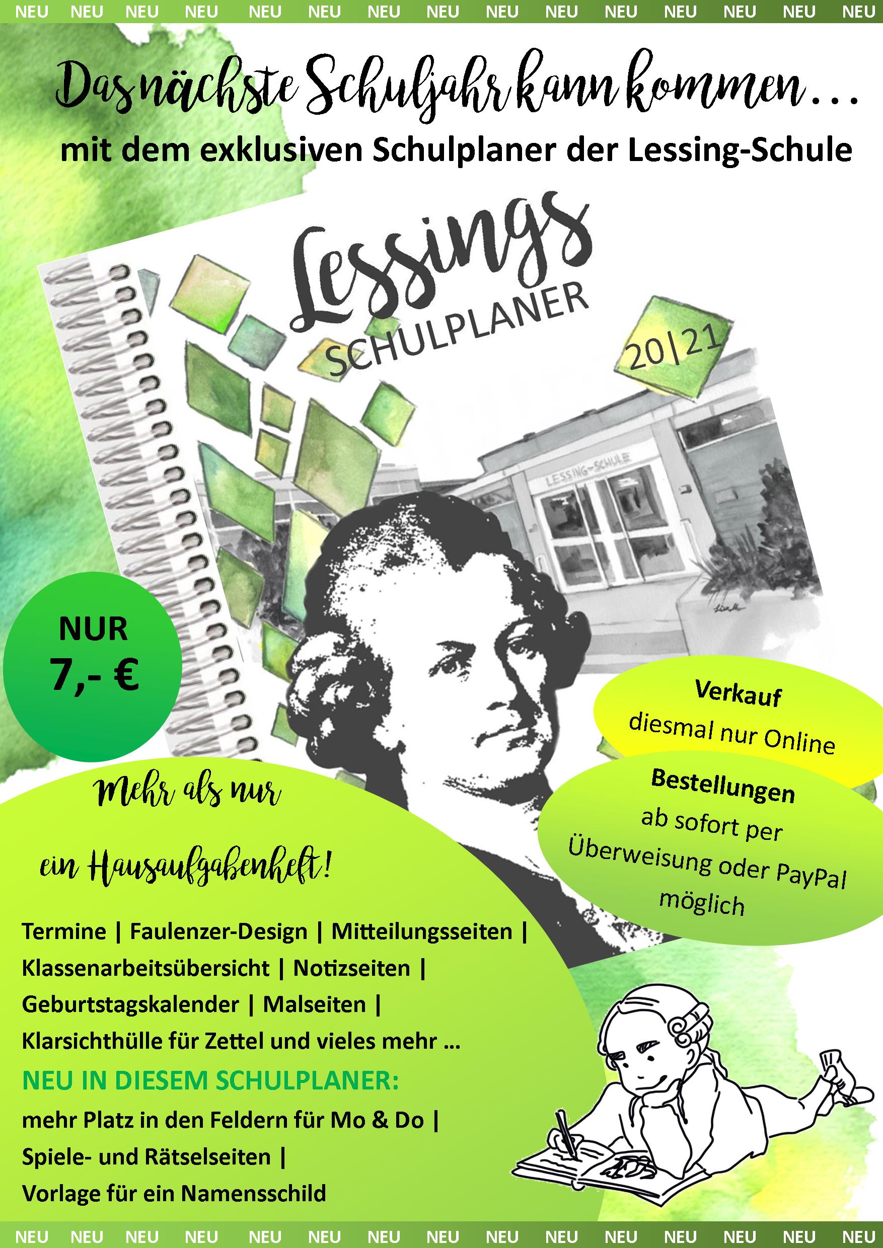 Das nächste Schuljahr kann kommen … mit dem exklusiven Schulplaner der Lessing-Schule