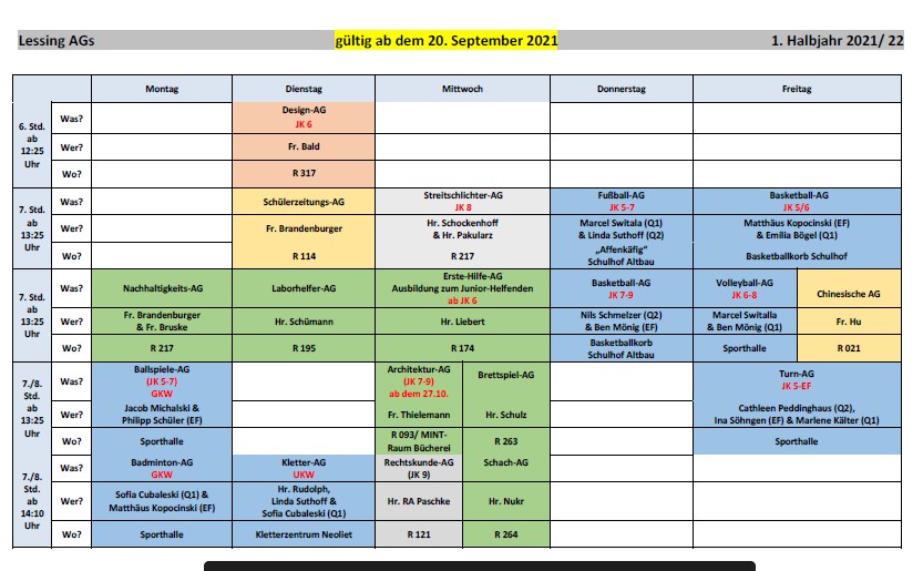 Die AGs und der Förderplan starten ab 20.09.21