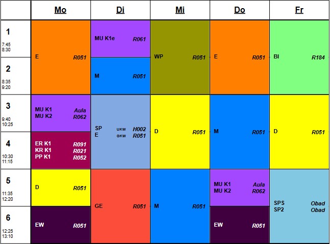 Neuer Stundenplan für das Schuljahr 2024/2025 gültig ab Mittwoch, 21.08.24