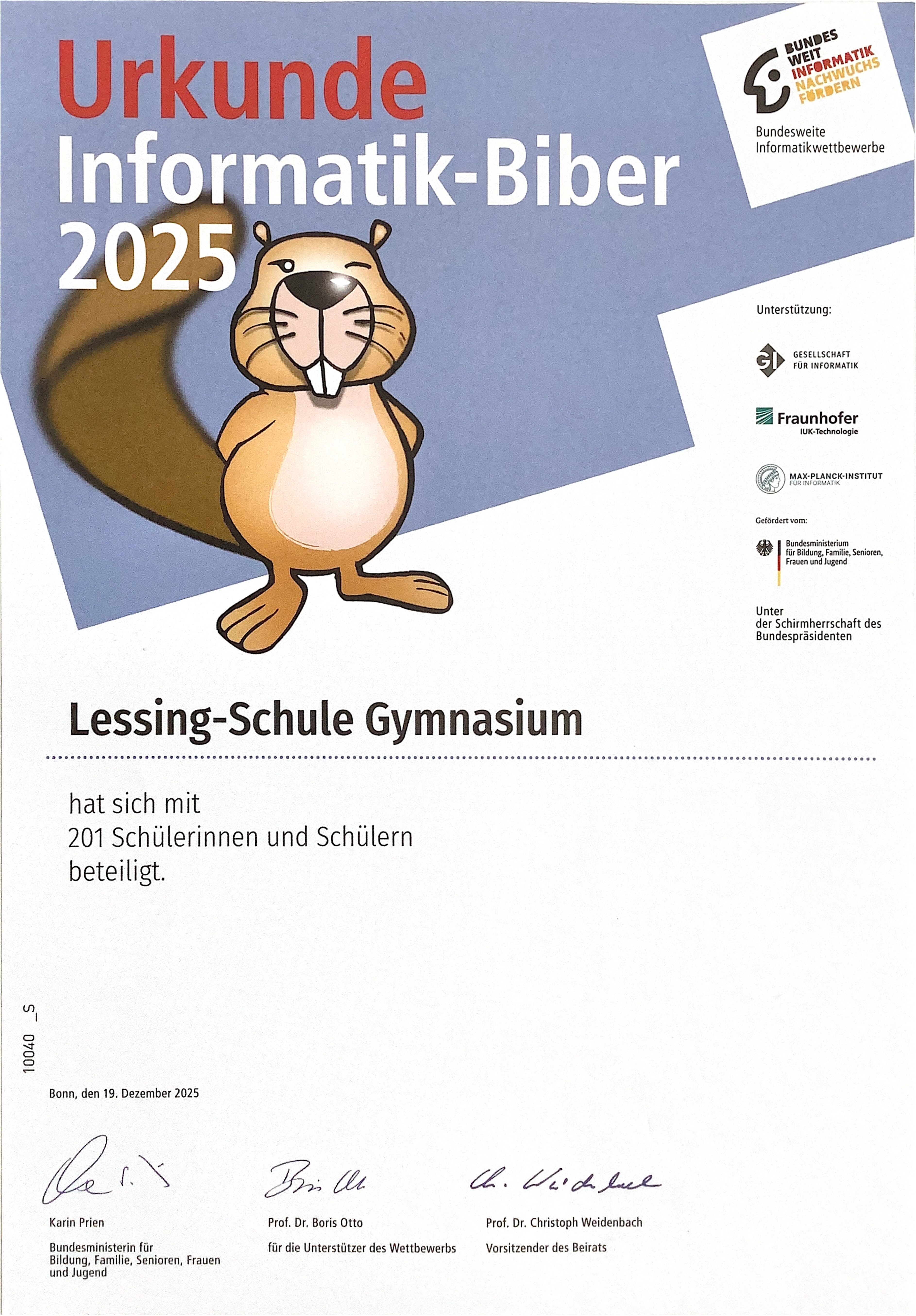 Erfolgreiche Teilnahme unserer Schule am Informatik-Biber 2025